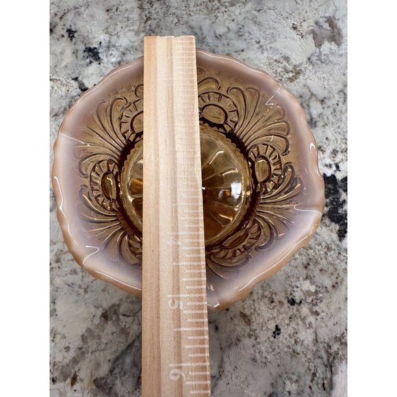 Vitg Fenton Amber Opalescent Glass Compote Candy Dish Cameo Eye & Scroll Design - Picture 3 of 12